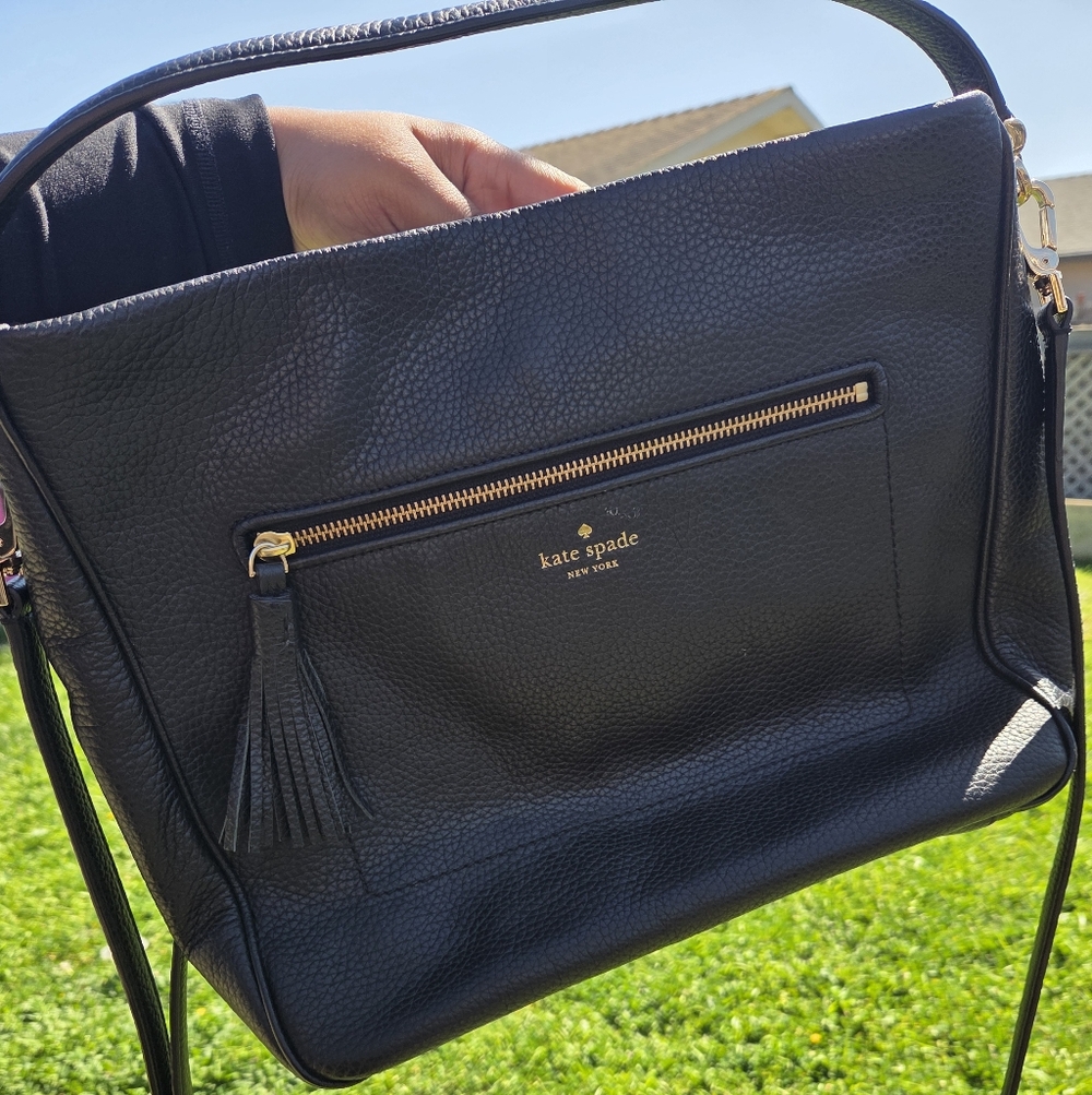 kate spade Black Pebbled Leather Crossbody with Tassel
